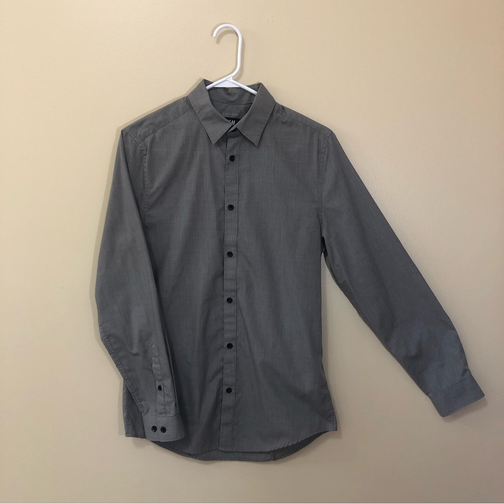 H&M Men’s Slim Fit, Easy Iron, Long Sleeve Dress Causal Shirt, Gray, Sz S